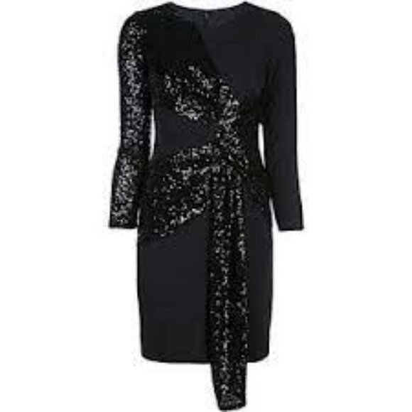 NWT Aidan by Aidan Mattox Sequin Drape Long-sleeve Crepe Sheath Dress Size 2 - Picture 3 of 10